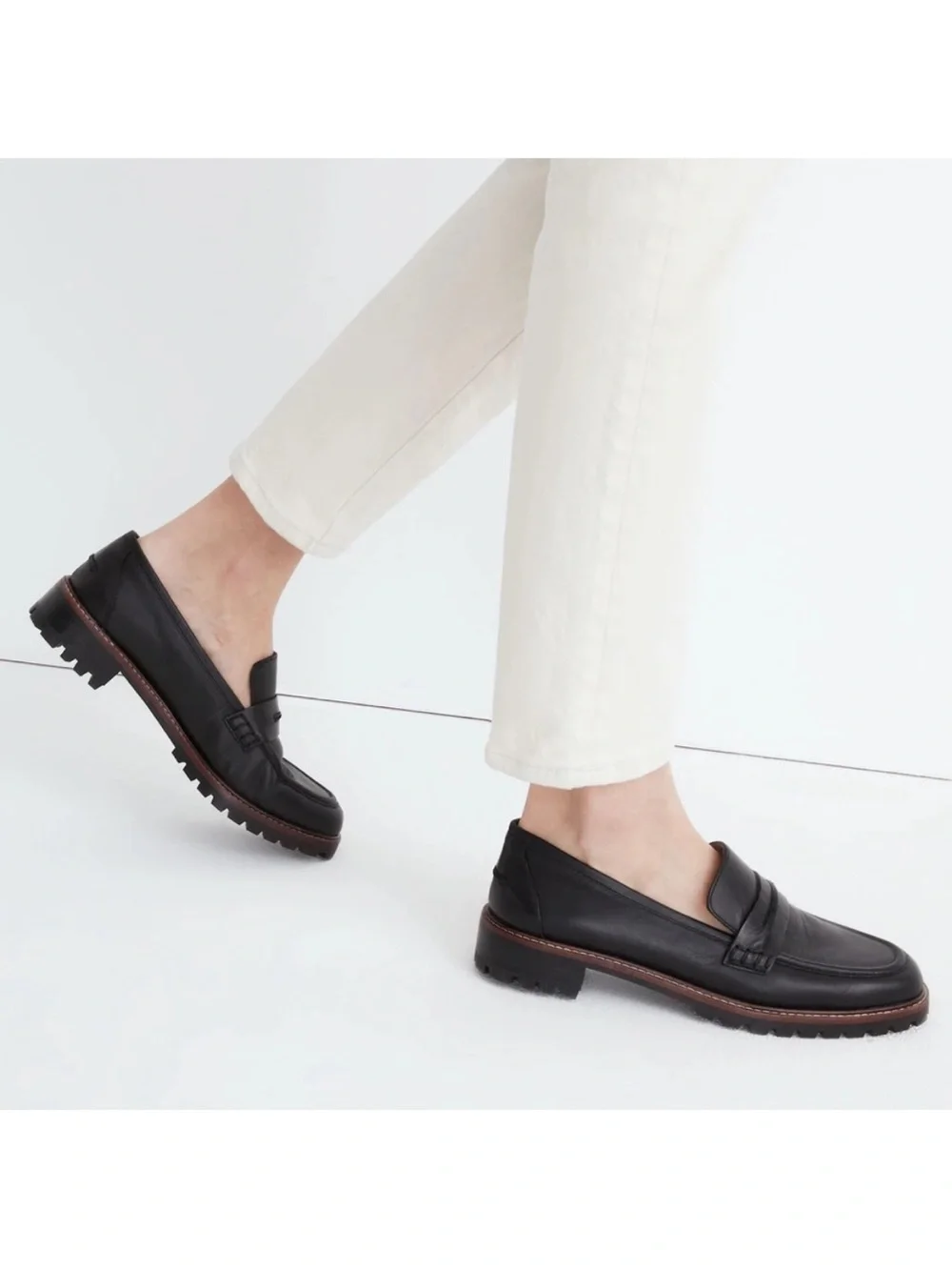 Madewell Black Leather Lugsole Penny Loafers - Size 7 - Picture 2 of 11
